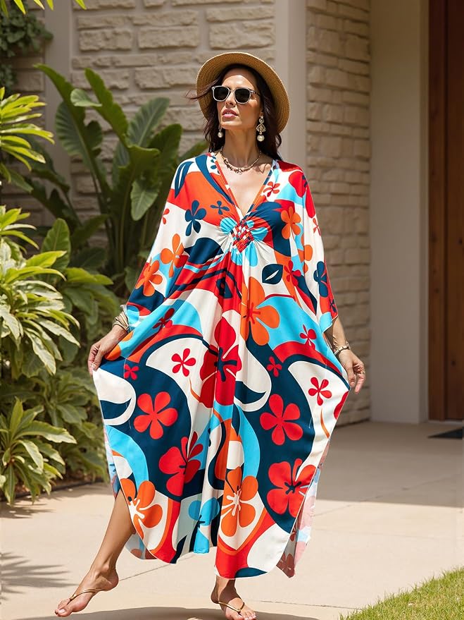 Mumu Dresses for Women Plus Size, Bohemian Kaftan Beach Cover Up Long Maxi Nightgown Soft Loungewear