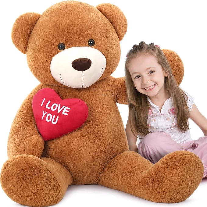 MaoGoLan Giant Teddy Bear 5 Feet- I Love You Red Heart Big Dark Brown 5ft Teddy Bear Stuffed Animal - Huge Valentines Teddy Bear for Girlfriend,Boyfriend,Wife,Lover - Anniversary, Birthday