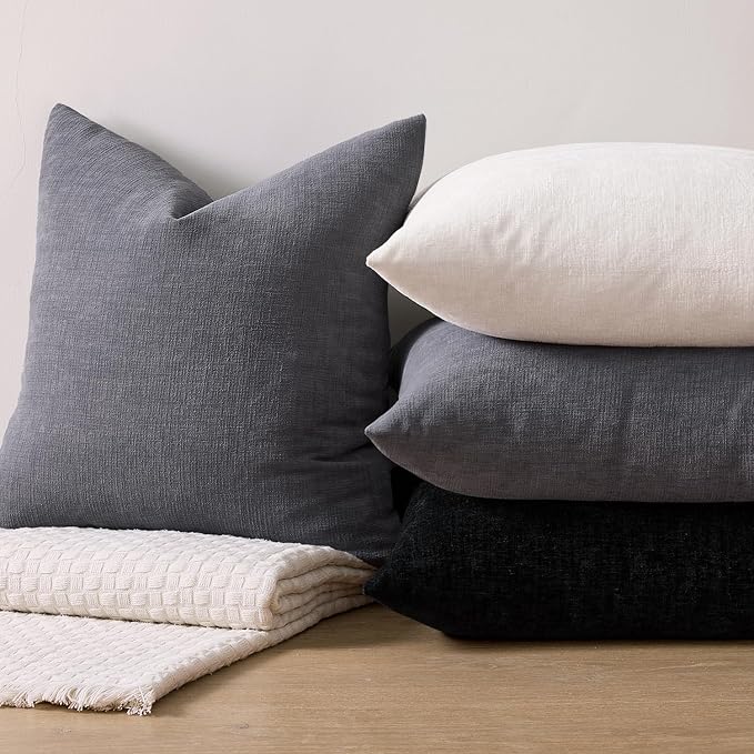 MIULEE Grey Chenille Couch Throw Pillow Covers, 20x20 | Set of 2, Soft Farmhouse Modern Home Decor, Decorative Pillowcases for Sofa Living Room Bed