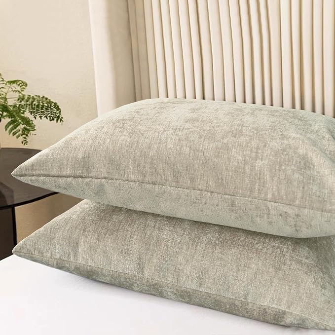 CaliTime Decorative Standard Throw Pillow Covers 26 X 20 Inches Light Taupe | Pack of 2, Cozy Chenille Cushion Cases for Sofa Bed Living Room Farmhouse Home