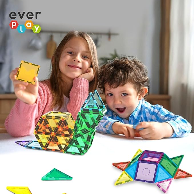 24 Piece Magnetic Tile Building Blocks for Kids Pretend Play STEM Educational Learning Preschool Toys Magnet Tiles Stacking Block Creative Playset for Toddlers Boys Girls Ages 3 and up EB24