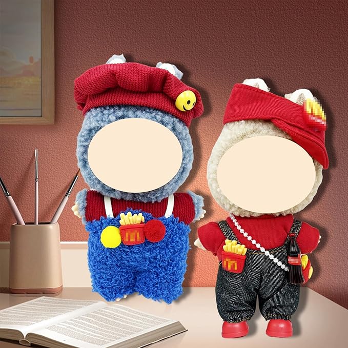 Doll Clothes for Labubu,Cute Outfit for 17cm Doll Clothe 2/3PCS Clothes and Hats Stylish Dolls Clothe for 17 cm Labubu,Casual Style Costumes for Labubu Dolls (Mai Believers Set hat+T-Shirt+Overalls)