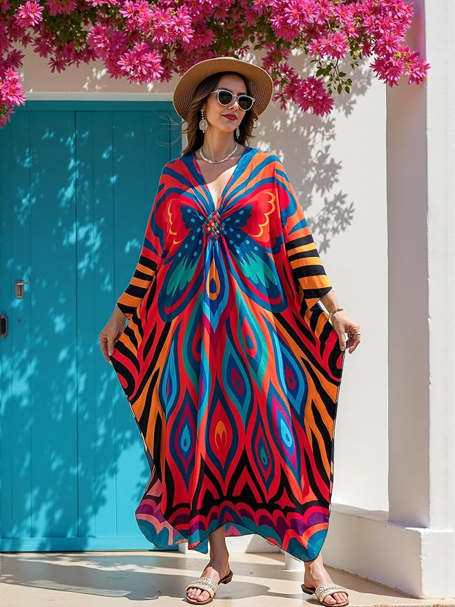 Mumu Dresses for Women Plus Size, Bohemian Kaftan Beach Cover Up Long Maxi Nightgown Soft Loungewear