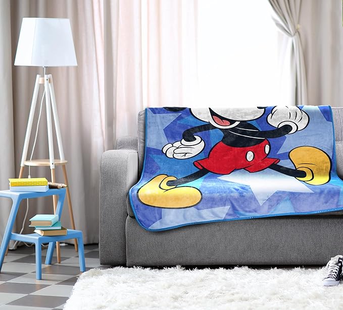 Jay Franco Kids Plush Throw Blanket – Soft & Cozy Fleece Throw for Bedroom & Couch Décor, Official Licensed Product, Blue - Mickey Mouse, 46x60 - Throw Blanket