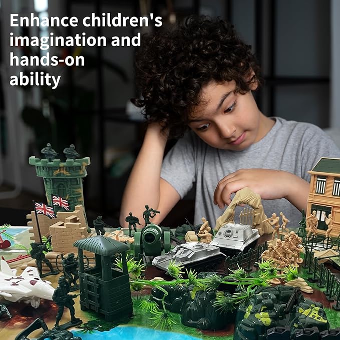Army Men Toys for Boys, 130 Pcs Kids Military Base Playset, Plastic Action Figures and Accessories with Toy Soldiers, Army Tank, Jets, Walls, Helis, Battlefield Mat and More for Boys Age 6-8 8-12