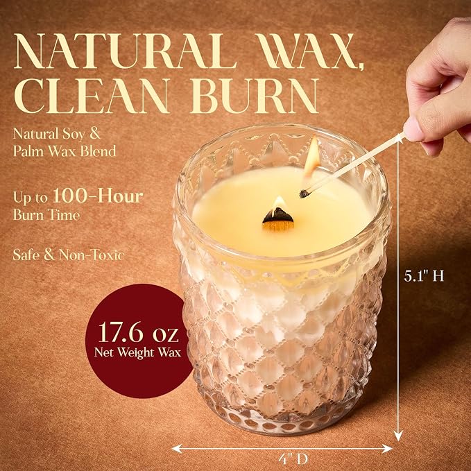 M&SENSE 16.6oz Wood Wick Scented Candle, Non Toxic Soy Wax with Crackling Wick, Creamy Vanilla Pie Scent 100H Burn Long Lasting for Bedroom Kitchen Home Decor, Housewarming Gifts for Family Friends