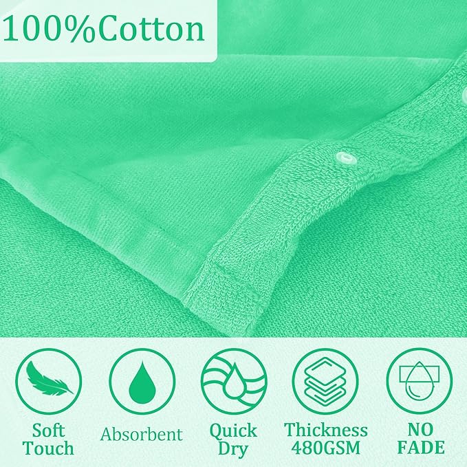 VOOVA & MOVAS Toddler Bath Towel with Bear Ear Hood, 0-3Years | 100% Cotton, Ultra-Soft & Absorbent | Gentle for Sensitive Skin, Bath, Pool & Beach Towel | Newborn, Mint Green