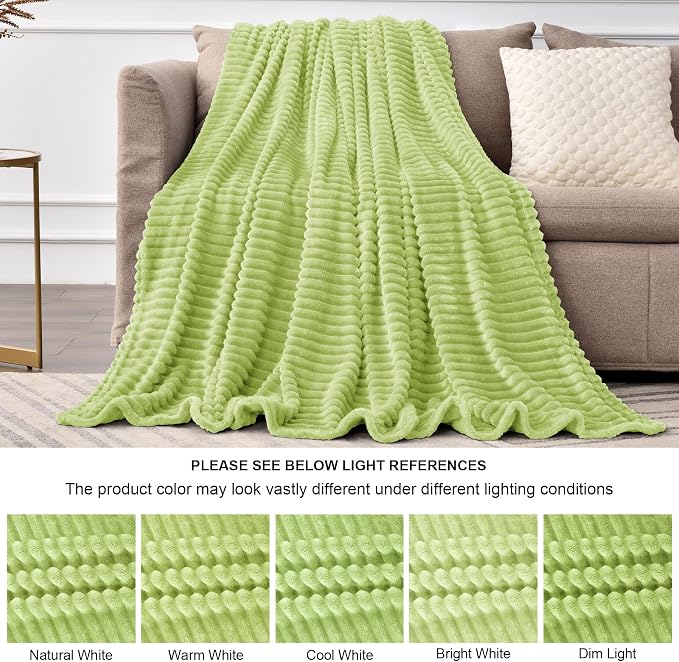 BEDELITE 3D Ribbed Cream Lime Fleece Throw Blanket for Couch, 50x60 Inch | Soft Warm Decorative Fluffy Blanket, Cozy Plush Lightweight Fuzzy Throw Blanket for Bed Sofa Home Room Decor, Gift for Women