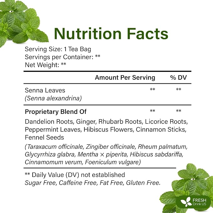 FreshDrinkUS, Premium 135 Tea Bags Men Super Tea – Herbal Blend with Senna, Dandelion Root, Ginger, Peppermint & More – 100% Natural, Sugar-Free. Caffeine-Free. Gluten-Free. Vegan