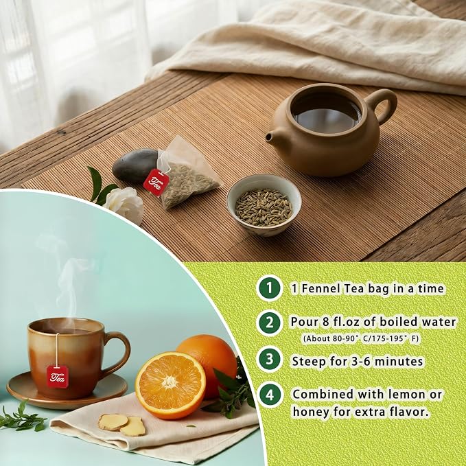 Samcci - Fennel Tea,4g×40 Teabags,100% Natural & Pure Fennel Seeds Herbal Tea - Non-GMO - Caffeine-free - Helps Improve Digestion & Immune System