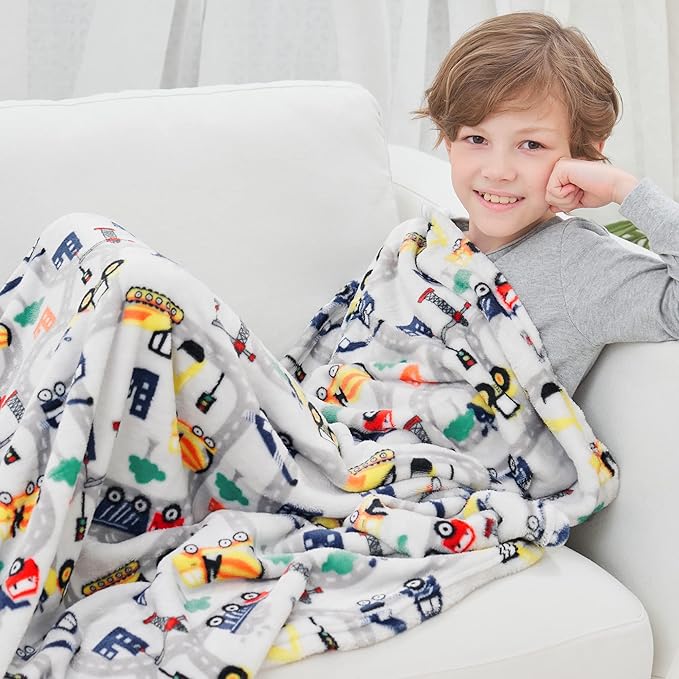 Softan Truck Blanket for Boys, Kids Throw Blanket for Boys and Girls Soft Cozy Flannel, Cute Truck Blanket for Sofa Couch Bed, Christmas Birthday Gift for Kids, 50x60 Inches