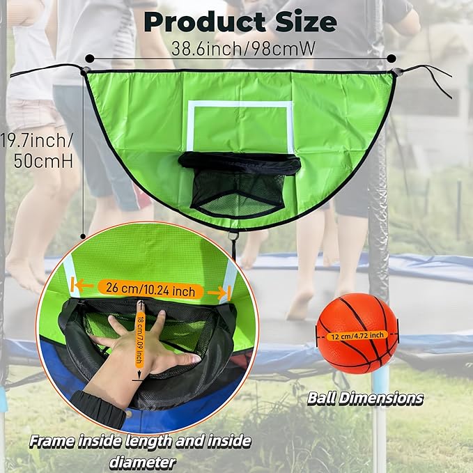 2PCS Trampoline Basketball Hoop Attachments, with 6 Mini Basketball and Pump, Easy to Assemble Soft Lightweight- Universal Outdoor Trampoline Game Attachments