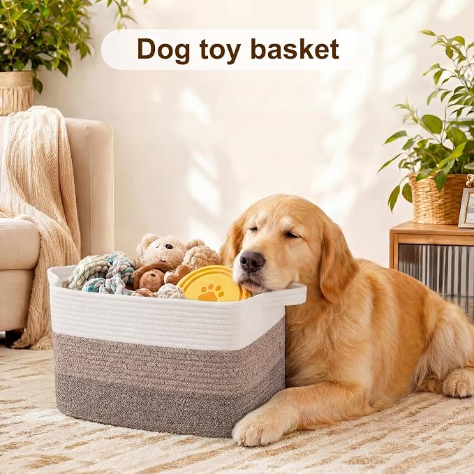 OIAHOMY Storage Basket, Woven Baskets for Storage, Cotton Rope Basket for toys,Towel Baskets for Bathroom - Pack of 3, Gradient Yellow