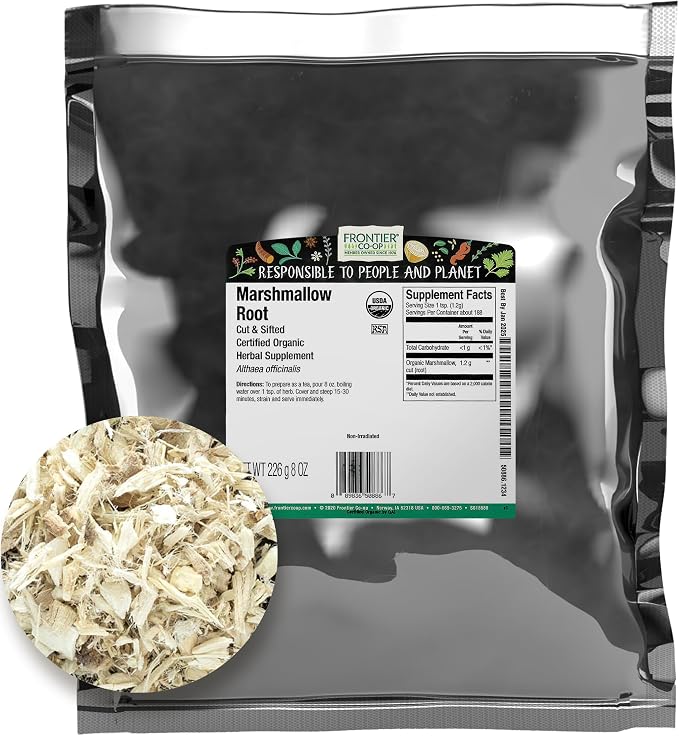 Frontier Co-op Organic Marshmallow Root, 8-Ounce Bulk, Wellness Recipes, Beverages, Skin Care, Gluten Free, Kosher