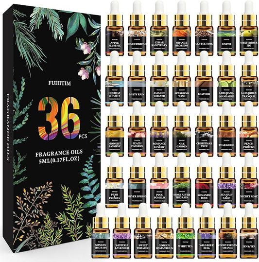 36 Pcs Fragrance Oil Set for Diffusers, Humidifiers, Skin Care, Massage, Premium Fragrance Oil, Gift for Friend, DIY Candle and Soap Making(36 * 5ML)