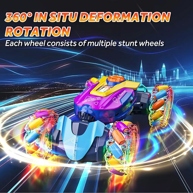 maxkes Gesture Sensing RC Stunt Car - Boys Toys Age 6-8-12, 4WD Hand Controlled Remote Control Twist Car with Light & Music, Cool Birthday Presents and Ideas Gifts for Kids Age 7 9 10 11 12 Years Old