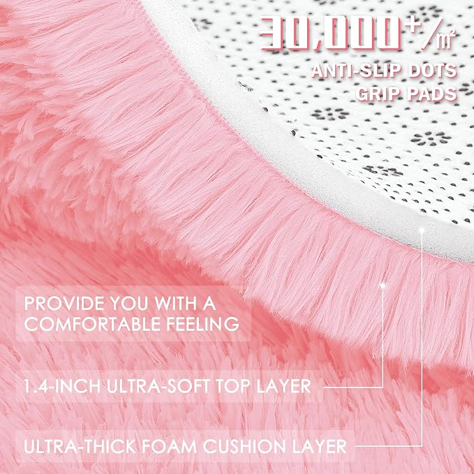 OLANLY 2x6 Machine Washable Runner Rugs for Hallway, Soft Fluffy Shaggy Bedside Rugs for Bedroom, Living Room, Indoor Floor Carpet for Kids Girls and Boys, Nursery Rooms, Home Decor Aesthetic, Pink