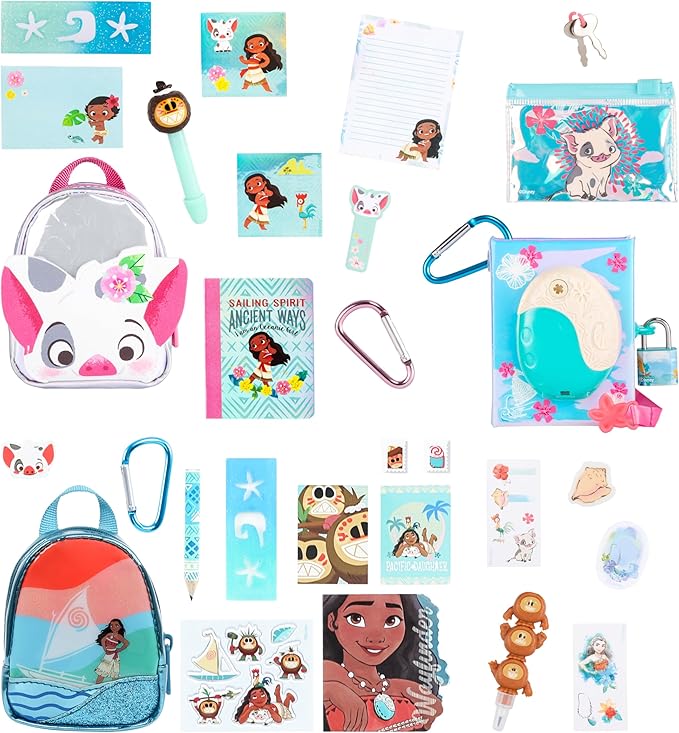 REAL LITTLES Disney Moana Fan Favorites 3 Pack, Includes Themed Micro Backpack, Handbag and Journal, with 15+ Micro Surprises Inside