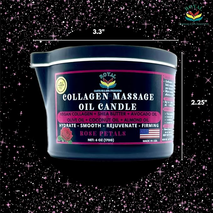 Royal Collagen Massage Oil Candle, Body Massage Oil Candle, Candle Massage Oil, Aromatherapy Candle, Couple Massage Oil Candle, 6 oz. with Pouring spout - Strawberries & Champagne Scent