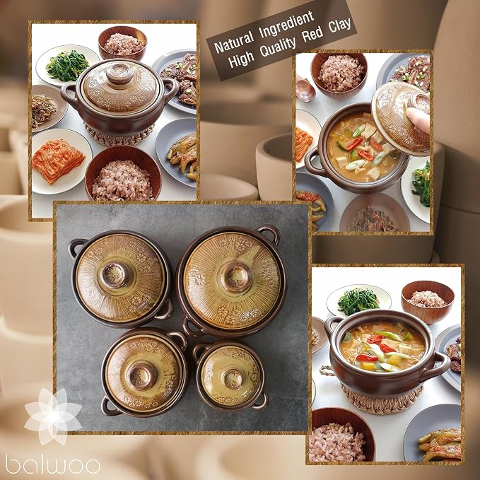 Korean Pot [Buncheong][17oz, 500ml] MUD GLAZE Earthenware Ttukbaegi, Ceramic Clay Cooking Pot Casserole, Heat Resistant Ceramic Pot, Stone Bowl Stockpot Soup Cookware
