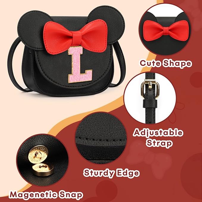 mibasies Toddler Purse Girl Gifts: Girls Birthday Gifts for 3-8 - Toys for Ages 2-4 Girls Mouse Ears Purse, Black, Letter L