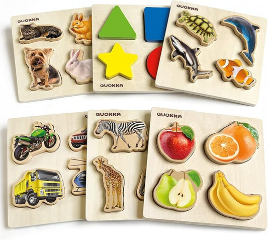 QUOKKA Toddler Puzzles Ages 2-4 – Wooden Puzzles for Kids 1-3-5 Year Old – Learning Travel Game with Numbers Animals Shapes – Wood Educational Gift for Boys and Girls