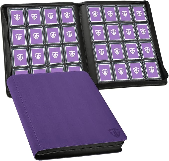 16 Pocket Toploader Binder,Holds 640 3”x4” Toploader Hard Cases,Sleeves Card Collection Binder,20 Double Sided Pages,Compatible with Trading & Sports Holder(Purple)