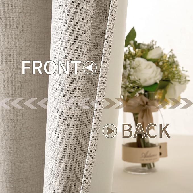 MIULEE 100% Blackout Linen Textured Curtains for Bedroom Solid Thermal Insulated Natural Grommet Room Darkening Curtains & Drapes Luxury Decor for Living Room 52 x 96 Inch (2 Panels)