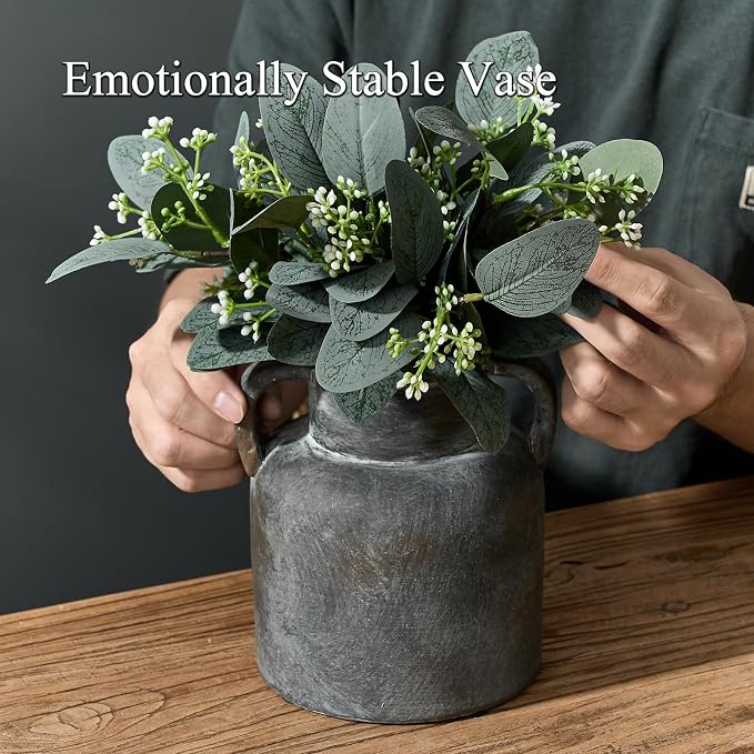 Emotionally Grounded Vase, Vaseking Ceramic Rustic Vase with 2 Handles, 6.1 inch Minimalist Decorative Farmhouse Vases for Home Decor, Living Room, Enterway, Table Decoration, Black Bronze