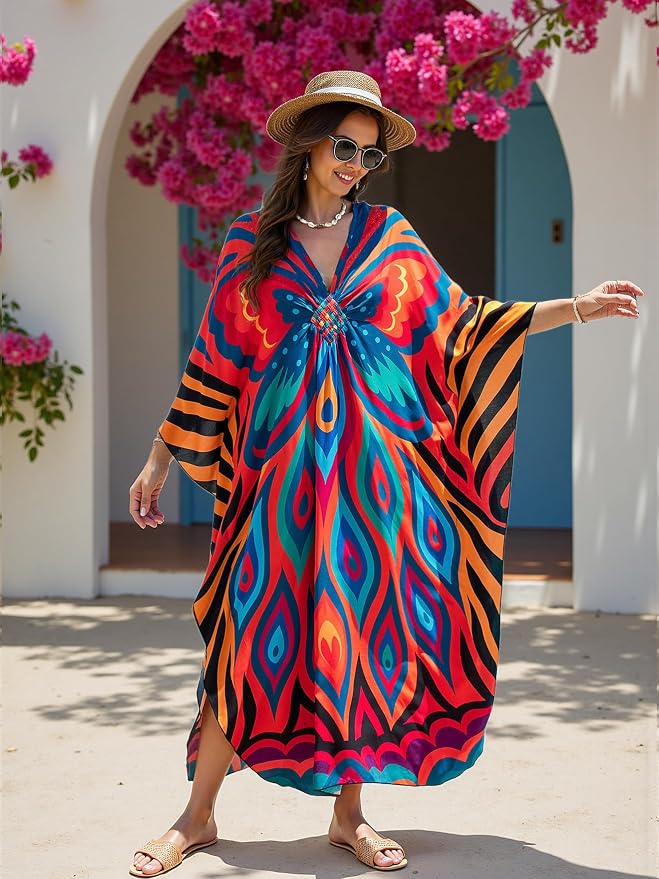 Mumu Dresses for Women Plus Size, Bohemian Kaftan Beach Cover Up Long Maxi Nightgown Soft Loungewear