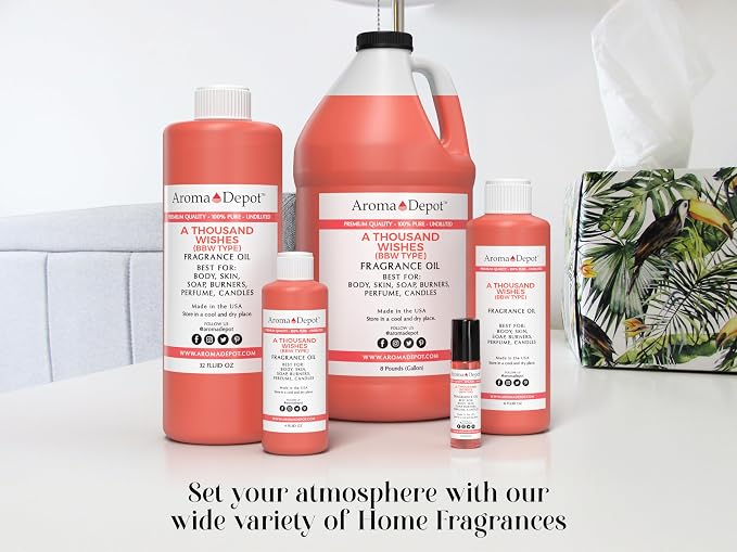 Aroma Depot A Thousand Wishes 4oz Fragrance Oil I Perfume I Skin Oil I Scented Oil. DIY Projects Such as Candles, Bath Bombs, Body Butters, Creams & Lotions. For Diffuser, Burners, or Warmers.
