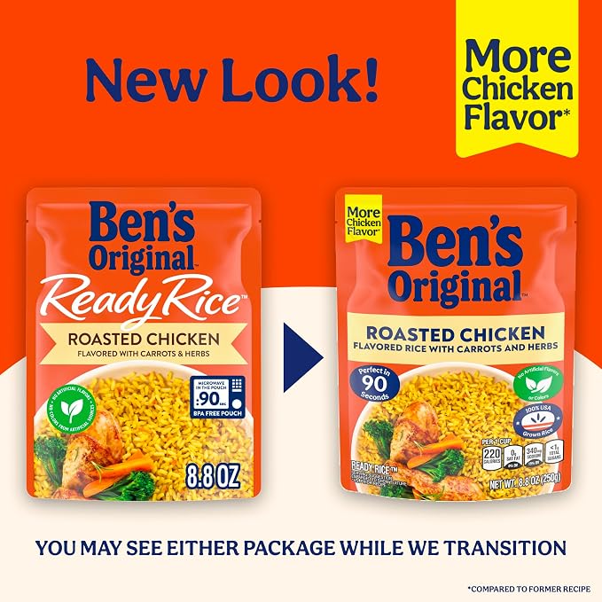 BEN'S ORIGINAL Ready Rice Roasted Chicken Flavored Rice, Easy Dinner Side, 8.8 OZ Pouch (Pack of 6)