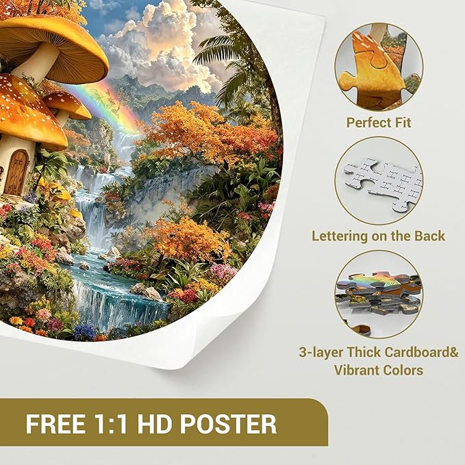 1000 Piece Puzzle for Adults - Mushroom House Jigsaw Puzzles - Impossible Hard Difficult Challenging Jigsaw Puzzle -Brain Teaser Adult Puzzles - Christmas Birthday Gifts for Women/Men