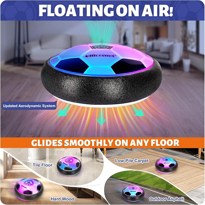 Officygnet Hover Soccer Ball for Kids, Indoor Toys Games Gifts for Boys Age 6, 7, 8, 9, 10, 11, 12 Years Old, Air Floating Light-Up Soccer Toys Games for Kids 6-8, 8-12, Ideal Easter Birthday Gifts