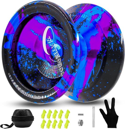 WATIEOBOO Professional Metal Responsive Yoyo for Kids & Adults, Unresponsive Bearing, Glove & 10 Yoyo Strings (Black, Blue, Purple)