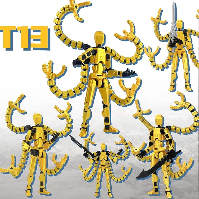 2PCS T13 Action Figure Already Assembled, 3D Printed Multi-Jointed Movable Robot 13 Action Figures Desktop Decorations for Game Lovers Toy, for Collectors Desktop Decorations (Yellow Gray)