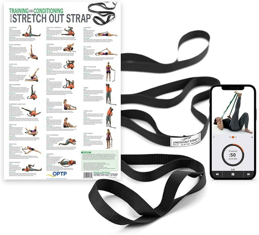 OPTP The Original Stretch Out Strap with Exercise Poster, USA Made Top Choice Stretch Out Straps for Physical Therapy, Yoga Stretching Strap or Knee Therapy (XL)