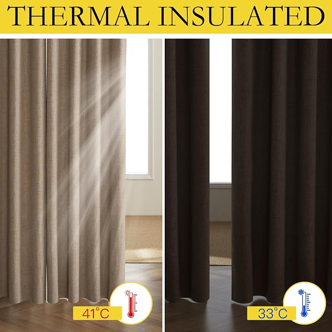 NICETOWN Burlap Vintage Open Linen Weave Flax Thermal Curtains, 100% Blackout Curtains 72" Long for Dining Room, Soundproof Window Treatment Drapes for Gym Room, 42" Wide Per Panel, Set of 2