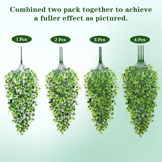 Waipfaru Artificial Hanging Ivy for Outdoors, 4pcs Faux Vines Greenery | Fake Hanging Plants for Wall Home Bedroom Living Aesthetic Kitchen Office Aesthetic Kitchen Indoor Outdoor Decor