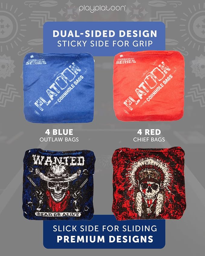 Play Platoon Pro Cornhole Bags Set of 8 - Professional Dual Sided Slick and Sticky Side Competition Corn Hole Bags - Tournament Series