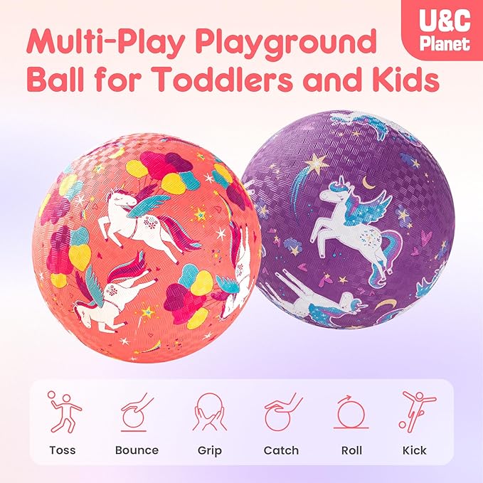 U&C Planet 2 Pack Playground Balls for Toddler Kids, 6 inch 8.5 inch Cartoon Rubber Balls with Pump, Dodgeball Kickball for Outdoor & Indoor Game, Great Gift for Boys Girls Aged 1 and Above