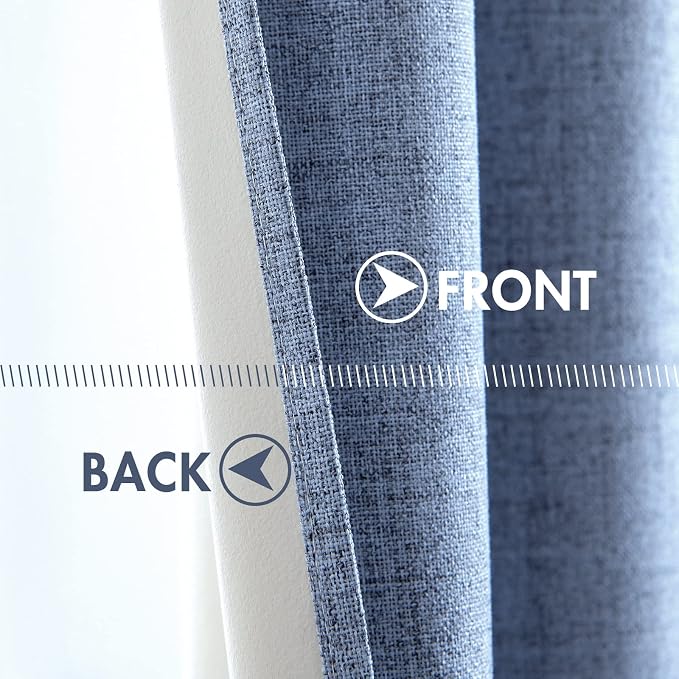 MIULEE Linen Texture Curtains for Bedroom Solid 100% Blackout Thermal Insulated Stone Blue Curtains Grommet Room Darkening Drapes Luxury Decor for Living Room 52x54 Inch (2 Panels)