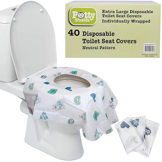 Toilet Seat Covers Disposable (40 Pack) - XL Waterproof Toilet Cover for Toddlers, Kids & Adults - Portable & Individually Wrapped for Travel, Potty Training, Vacations, Public Restrooms