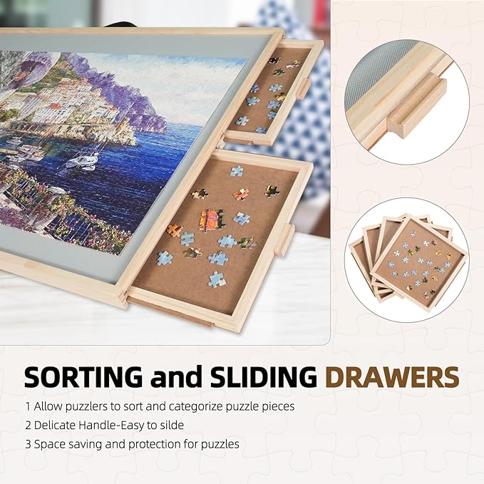 ALL4JIG 1500 Pieces 2-in-1 Tilting & Rotating Puzzle Board for Adults Gifts, Wooden Jigsaw Puzzle Table with 4 Drawers, Portable Board with Lazy Susan and Cover, 25.2" x 34.2"