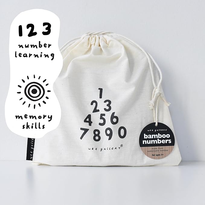 Wee Gallery Bamboo Numbers Set - Number Learning for Baby, Toddler, Preschool Age Kids - Interactive Wooden Numbers to Stimulate Early Development Through Educational Toys