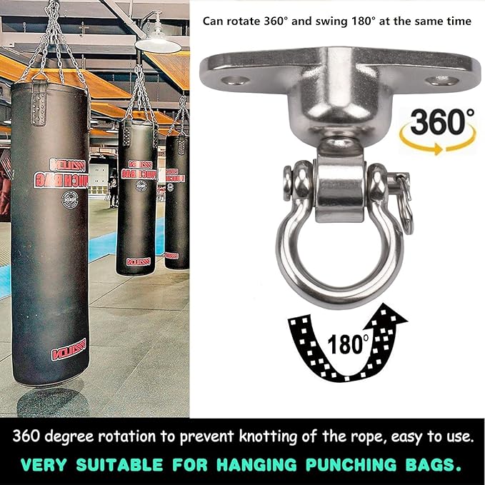 Antirust Swing Hanger Heavy Duty 360°+180°Rotation 1500LB Capacity Wood Playground Yoga Hammock Chair, Rope sandbag Porch Swing
