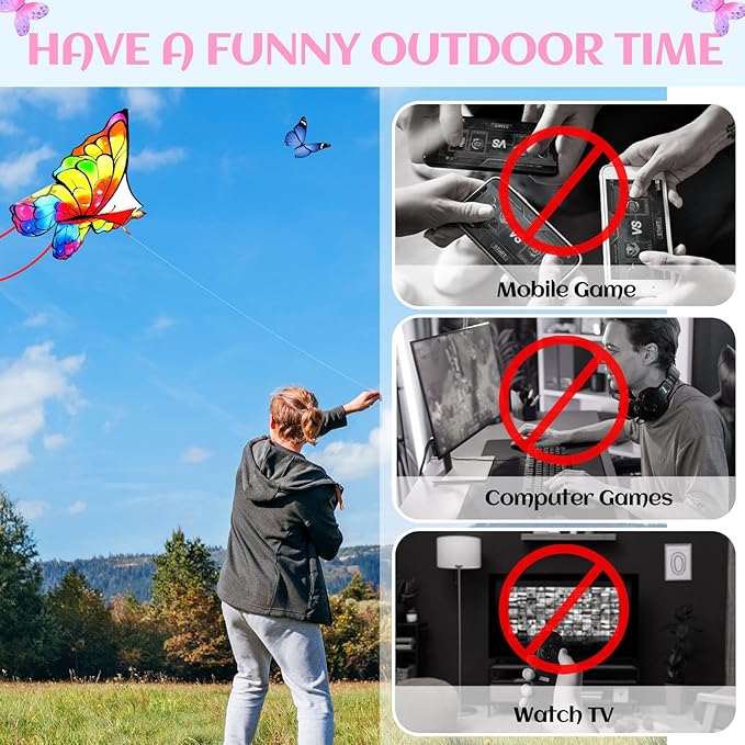 Silipull 6 Pcs Kites Butterfly Kite 55" x 28" Large Kites with 328ft String Colorful Beach Kite for Adults Beginner Outdoor Supplies