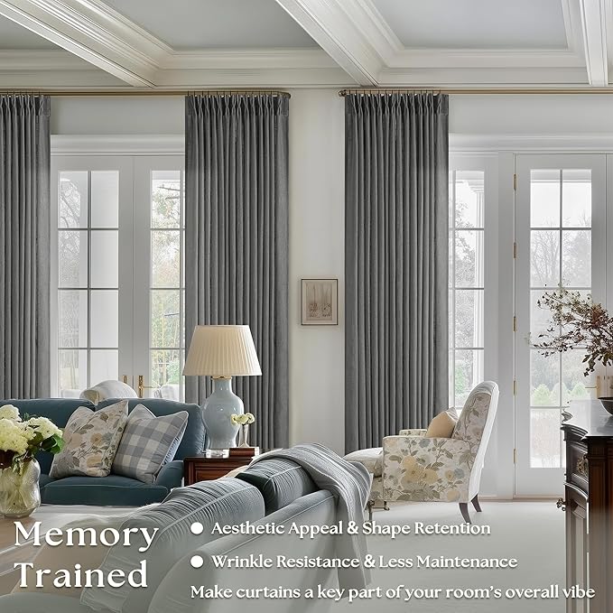 Charcoal Grey 84 Inch Pinch Pleated Linen Semi Sheer Curtains 2 Panel Set | for Living Room Dining Bedroom, Thick Linen Textured Drapes, Light Filtering, Pinch Pleat with Back Tab, Dark Slate Grey