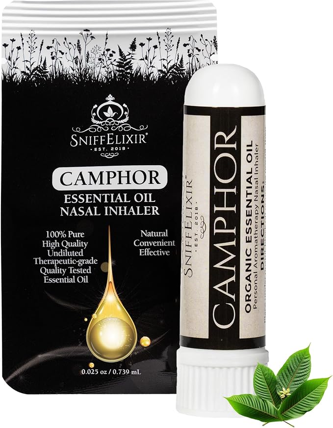 Camphor Essential Oil Aromatherapy Nasal Stick Vapor Inhaler for Mucus Relief - Chest Congestion & Cough Relief for Adults, USA Made with Organic Essential Oils