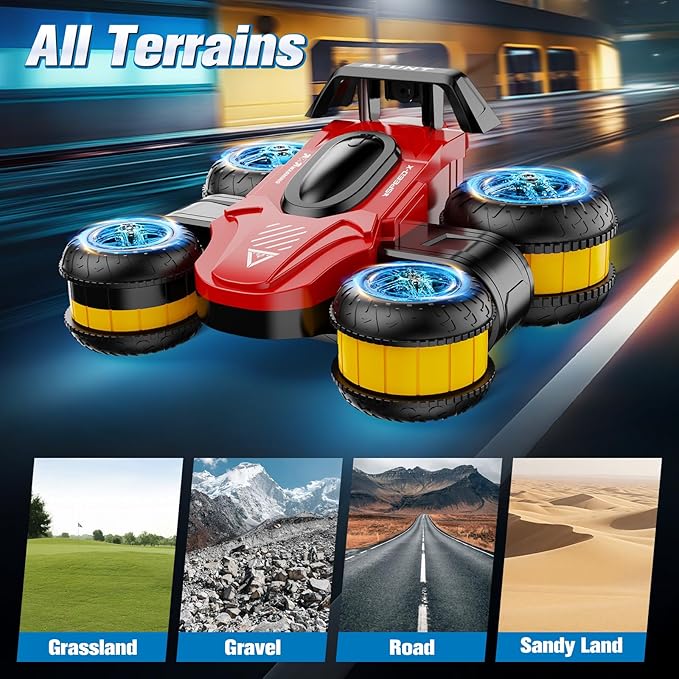 High Speed Drift Remote Control Stunt Deformation Car, Birthday Gifts, for Boys and Girls 3-16 Years Old (Red and Yellow)